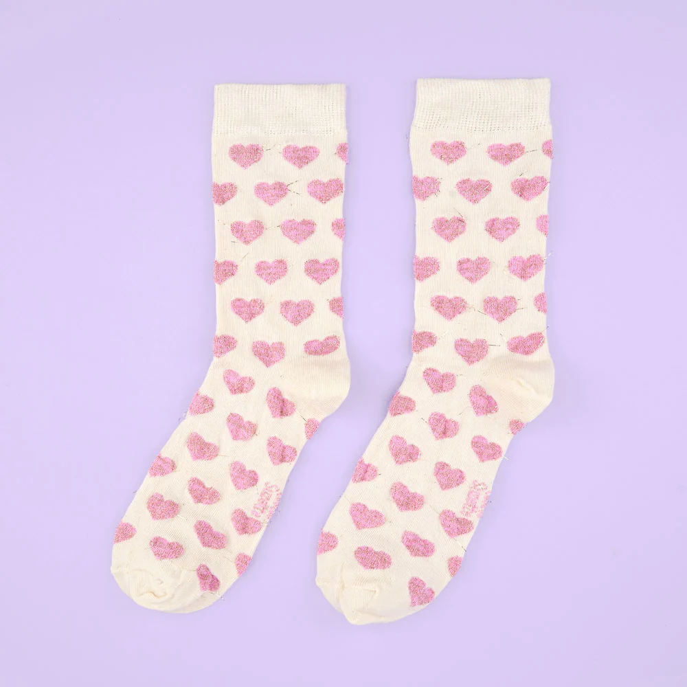 Chaussettes Coeur rose à paillettes - Image 3
