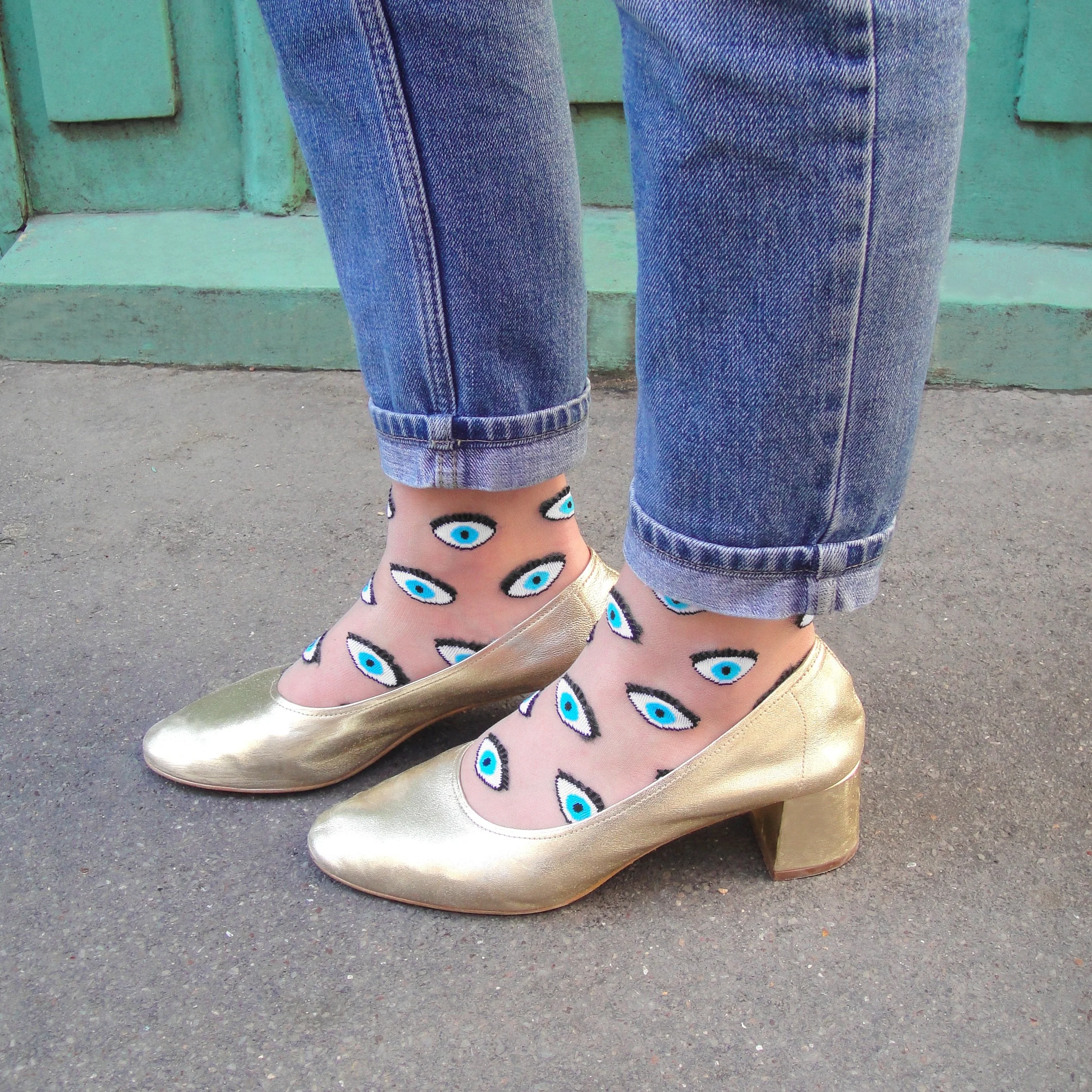 Chaussettes transparentes Oeil - Bleu - Image 3