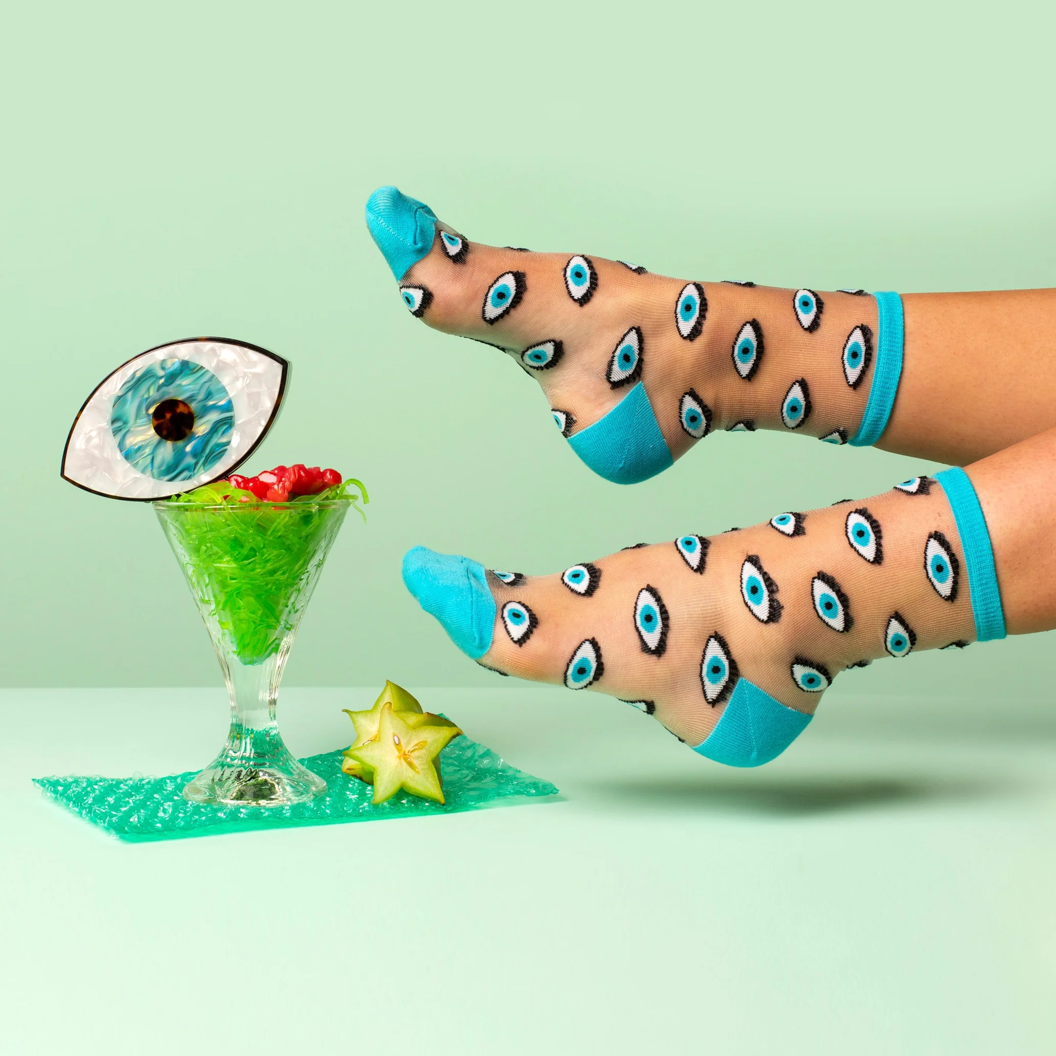 Chaussettes transparentes Oeil - Bleu - Image 8